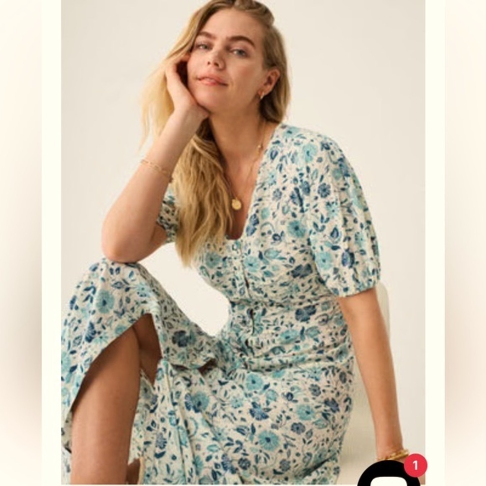 Faherty Blue and White Floral Maxi Dress